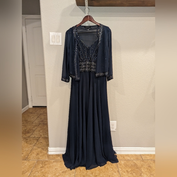 J Kara 2-piece Navy Beaded mother of the bride Dress with Cardigan 14 - Picture 3 of 6